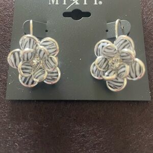 Mixit Black and Silver Zebra Floral with Center Diamond Earrings - Unique!